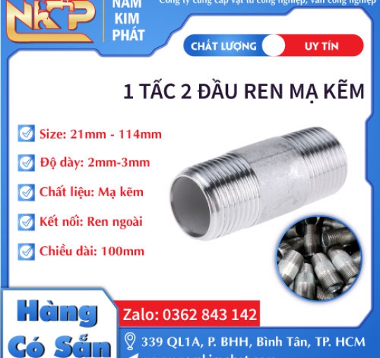 1 TẤC 2 ĐẦU REN MẠ KẼM