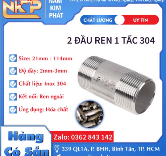 2 ĐẦU REN 1 TẤC 304