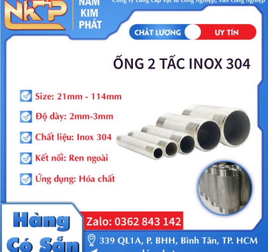 ỐNG 2 TẤC INOX 304