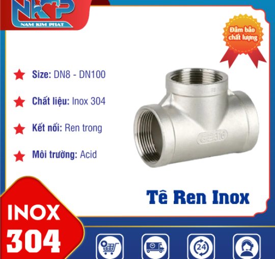 TÊ REN TRONG INOX 304