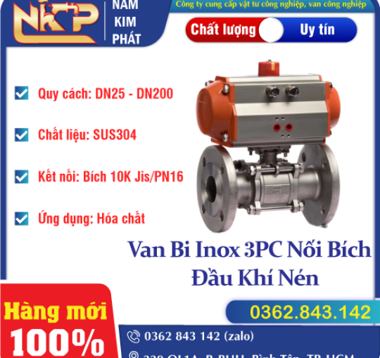 VAN BI INOX 3PC NỐI BÍCH KHÍ NÉN