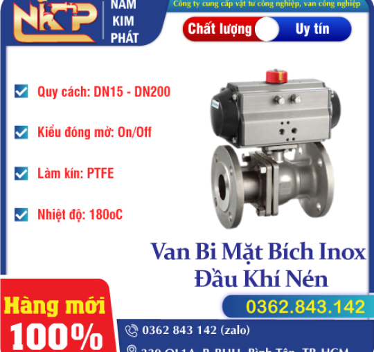 VAN BI MẶT BÍCH INOX ĐẦU KHÍ NÉN