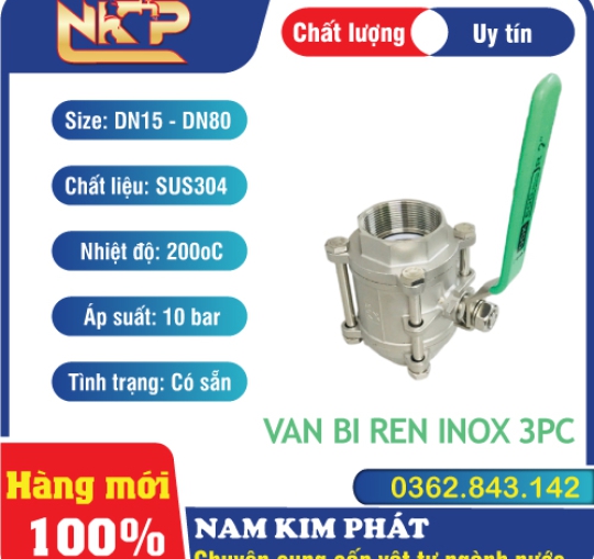 VAN BI INOX 3 MẢNH NỐI REN